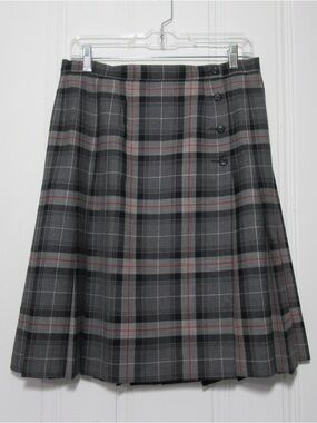 Pendleton Gray Plaid Virgin Wool Pleated Wrap Skirt Size 12